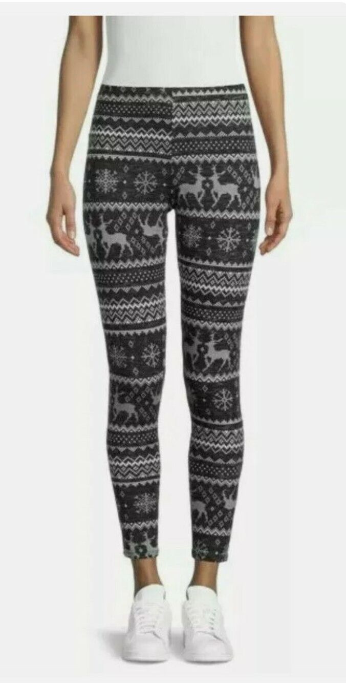 No Boundaries Juniors Christmas Reindeer Fairisle Black Leggings 3XL (21)